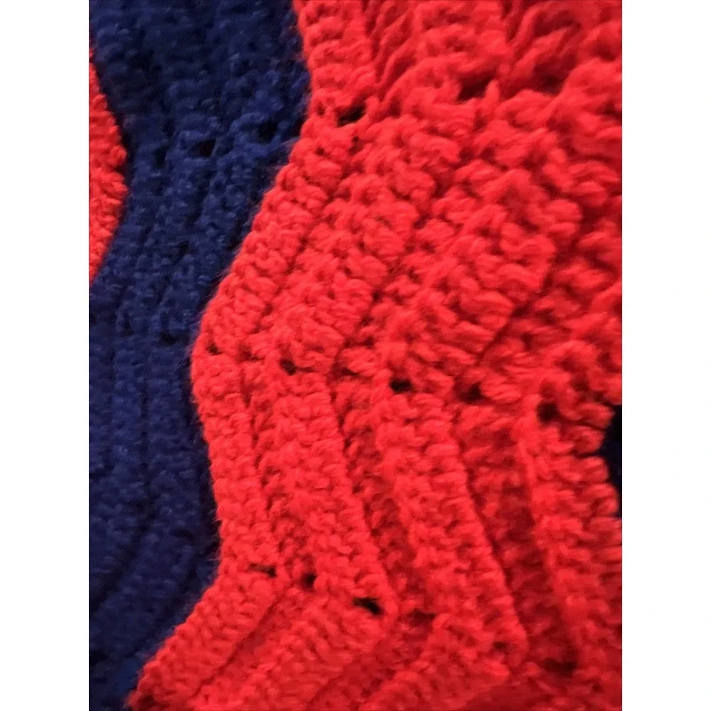 Vtg Hand Knit Zig Zag Granny  Afghan Blanket 68